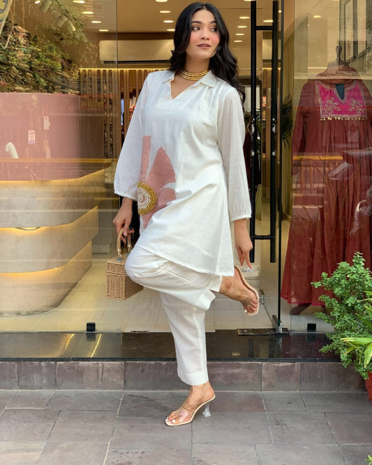 Premium Cotton Co-ord Set for Women | Embroidered Summer Co-ord Suit