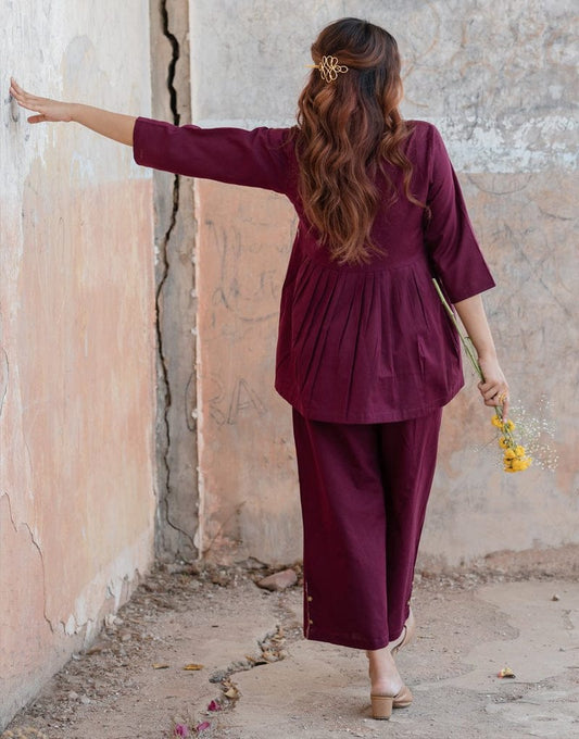 Festive Cotton Co-ord Set β Maroon Embroidered