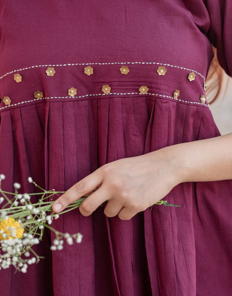 Festive Cotton Co-ord Set – Maroon Embroidered