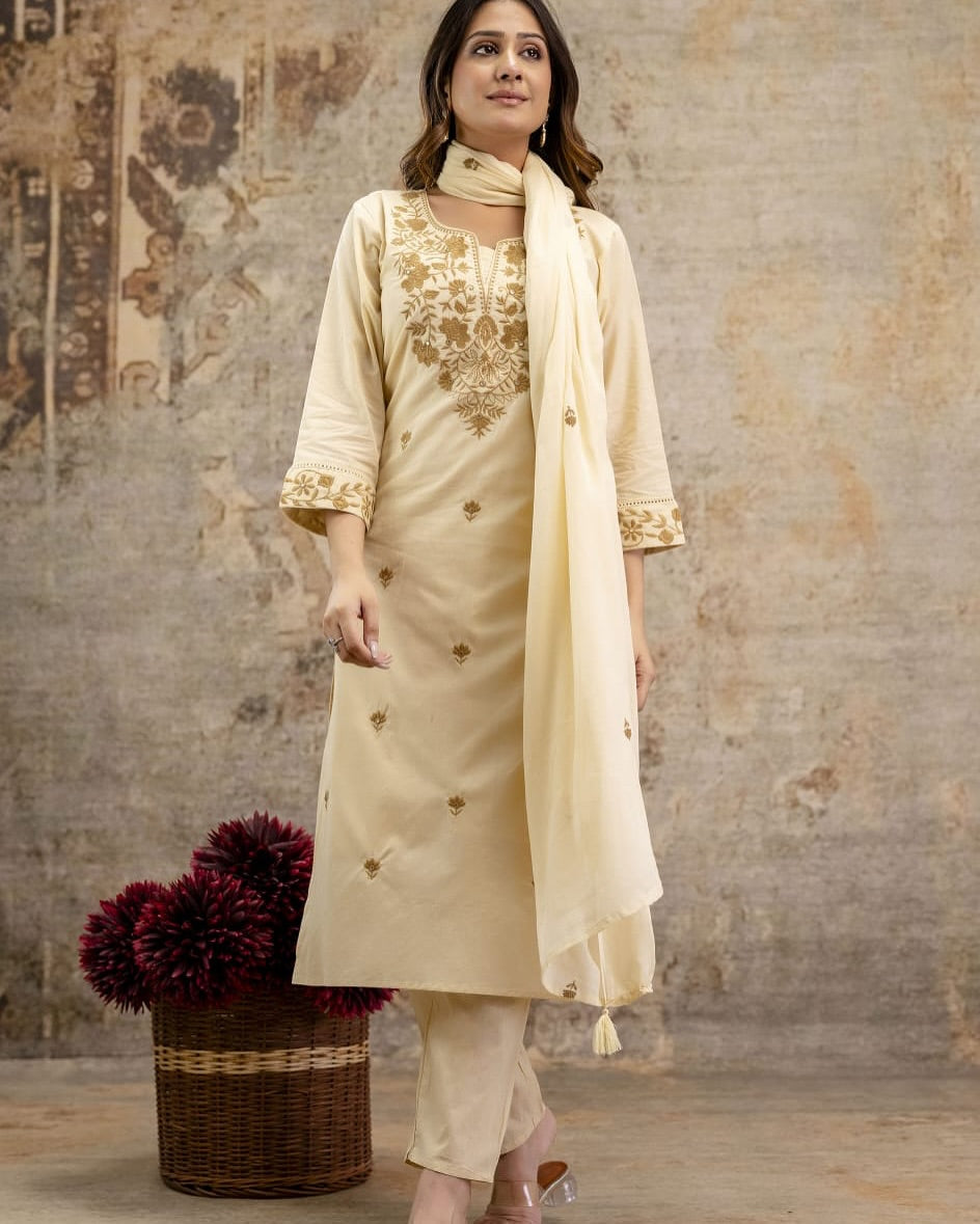 Rakhi Special Embroidered Khadi Cotton Suit Set for Women