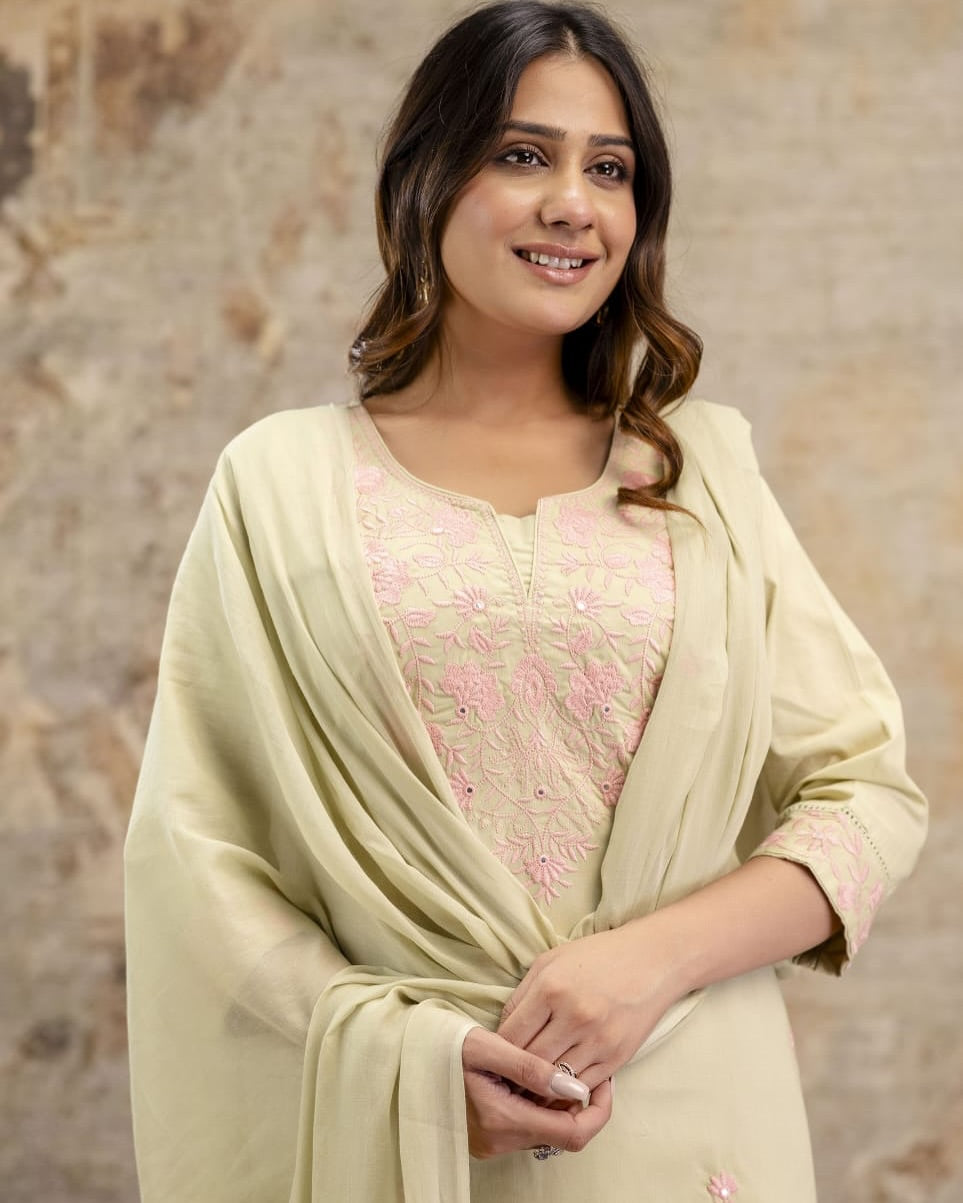 Rakhi Special Embroidered Khadi Cotton Suit Set for Women