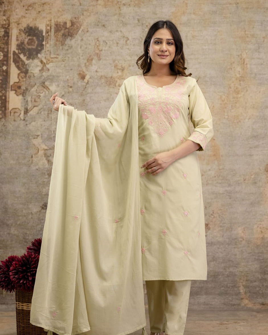 Rakhi Special Embroidered Khadi Cotton Suit Set for Women