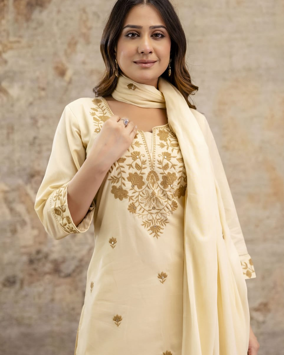 Rakhi Special Embroidered Khadi Cotton Suit Set for Women
