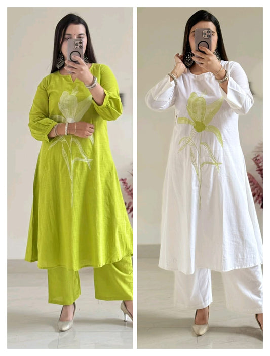 Embroidered Cotton Flex A-Line Kurta Set for Women
