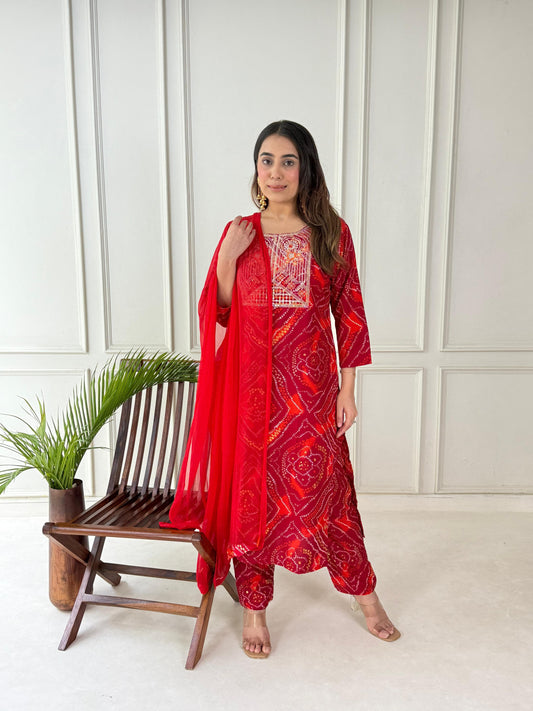 Elegant Red Printed Kurti Set – Everyday Ethnic Wear