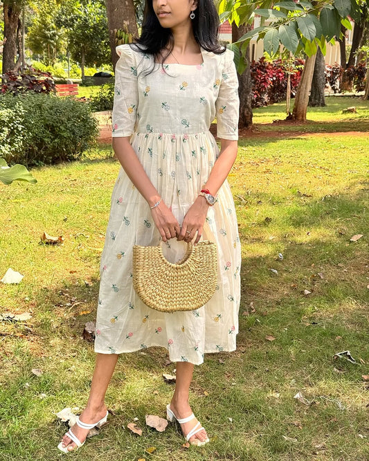 🌼 New Launch: Zinnia Flower Embroidered Midi Dress 🌼