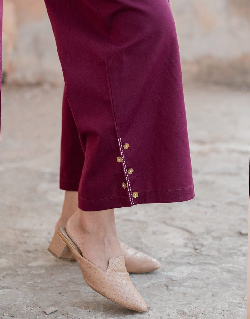 Festive Cotton Co-ord Set – Maroon Embroidered