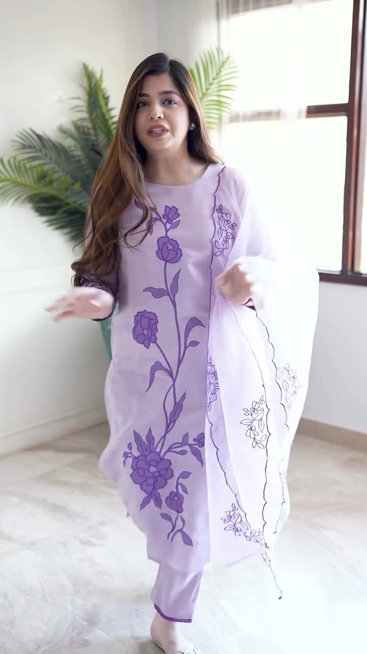 Pure Cotton Co-Ord Set – Lavender Embroidery